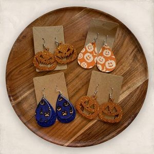 BUNDLE🎃 Halloween Faux Leather Dangle Pumpkin Earrings